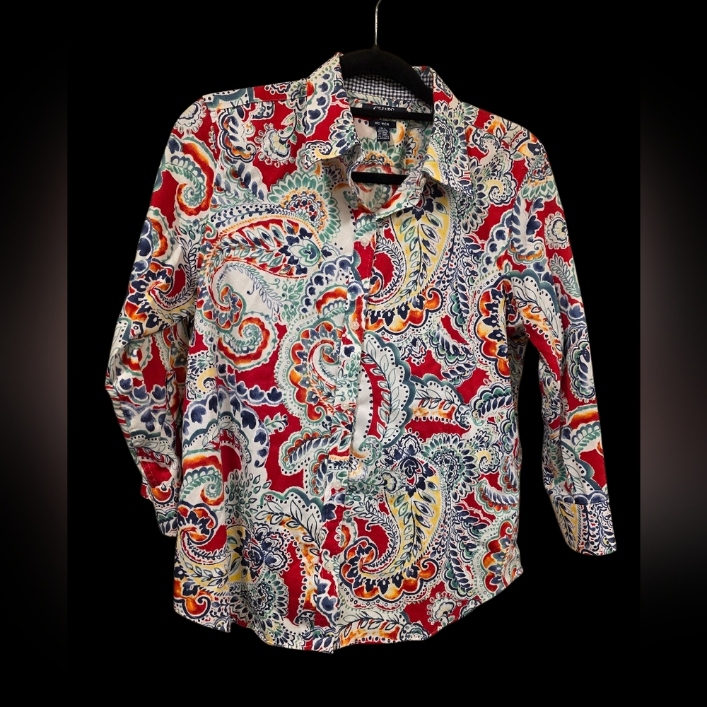CHAPS Paisley Buttoned‎ Down Shirt 3/4 Sleeve - Size Large